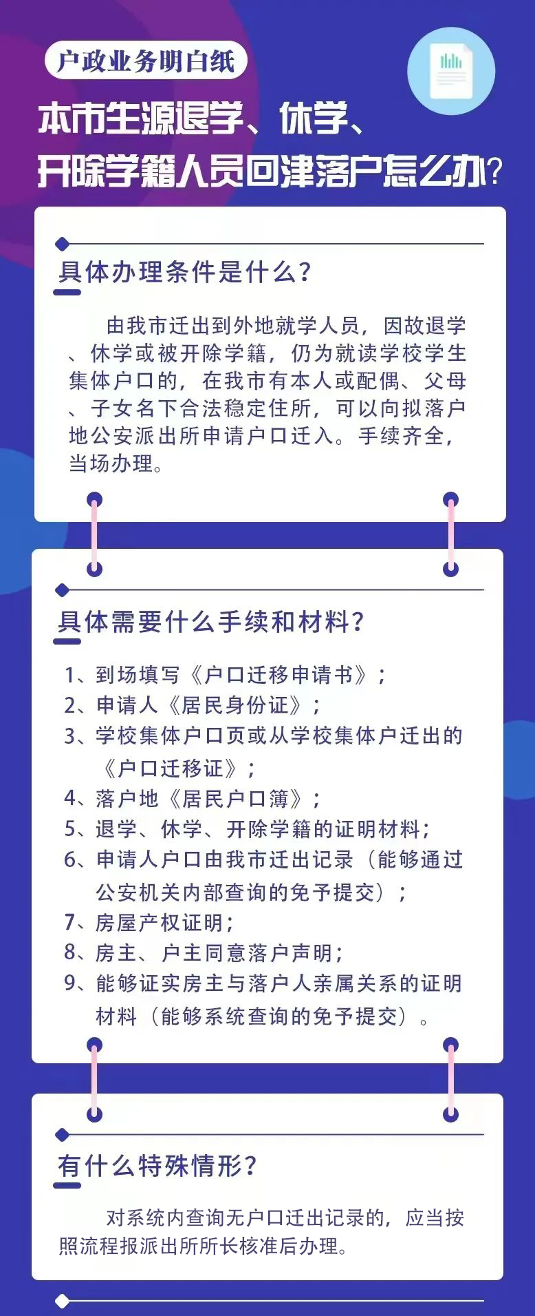 天津落户之本市生源退学、休学、开除学籍人员回津落户