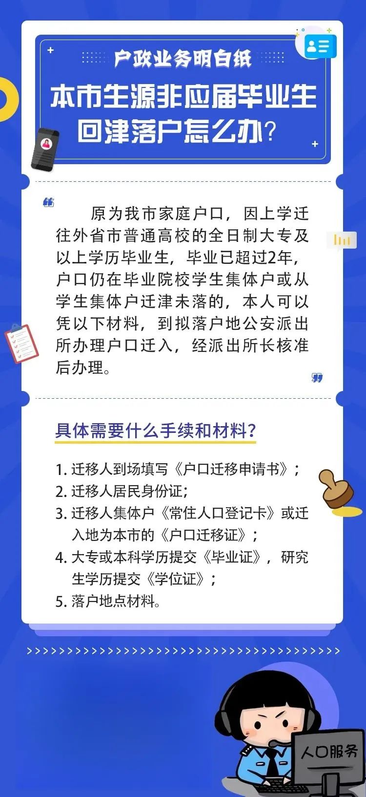 天津落户政策：户政明白纸丨本市生源非应届毕业生回津落户怎么办？