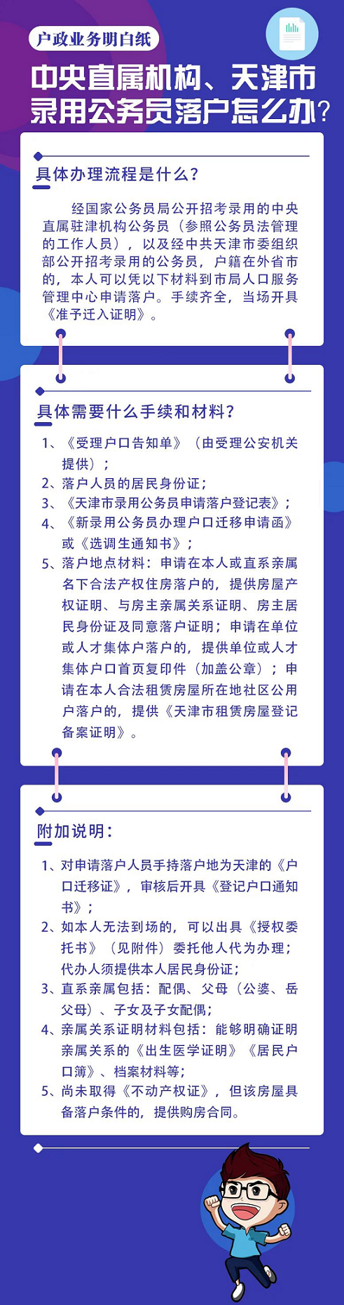 天津落户政策：户政明白纸丨中央直属机构、天津市录用公务员落户怎么办？