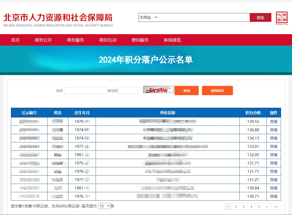 北京市人力资源和社会保障局关于2024年积分落户公示及落户办理有关工作的通告